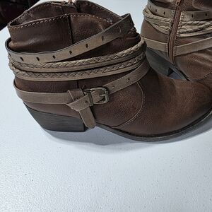 Chic Brown Ankle Booties with Braided Straps. Size 10